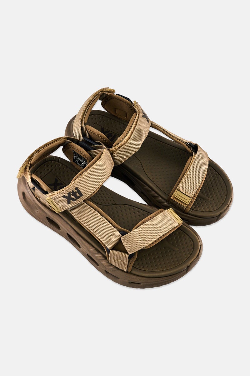 Xti Men Brand Logo Velcro Closure Sandals, Taupe - Image 4