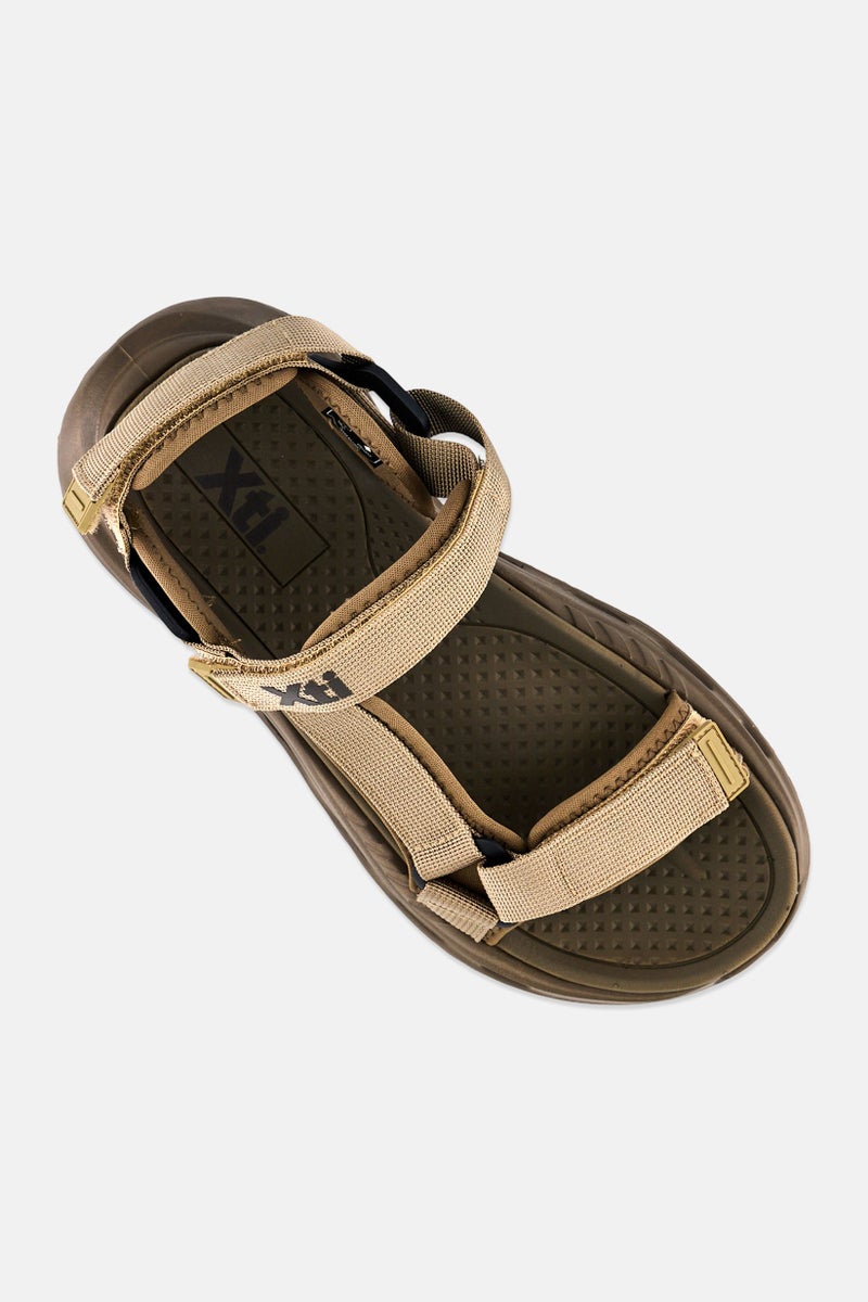 Xti Men Brand Logo Velcro Closure Sandals, Taupe - Image 3