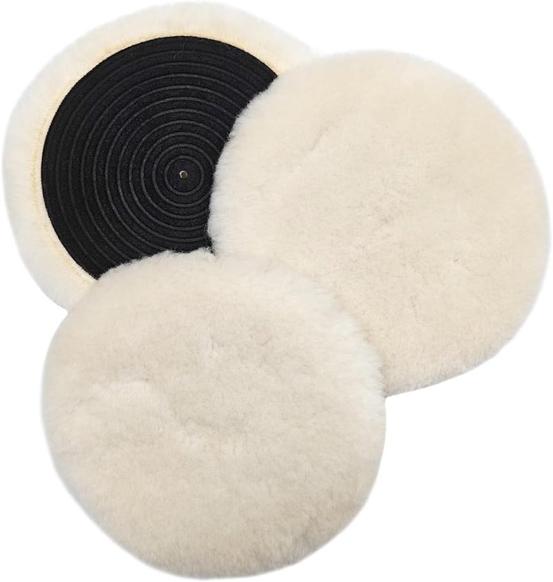 LHDOS 3PCS 6 Inch Wool Buffing Pad Kit - Wool Polishing Pad with Hook and Loop Backing for Car Polisher Compound Cutting - Soft Sheepskin Buffing Pads Wool Cutting Pads for Car Detailing Polishing (6 Inch) Light & heavy use compatible - Image 1