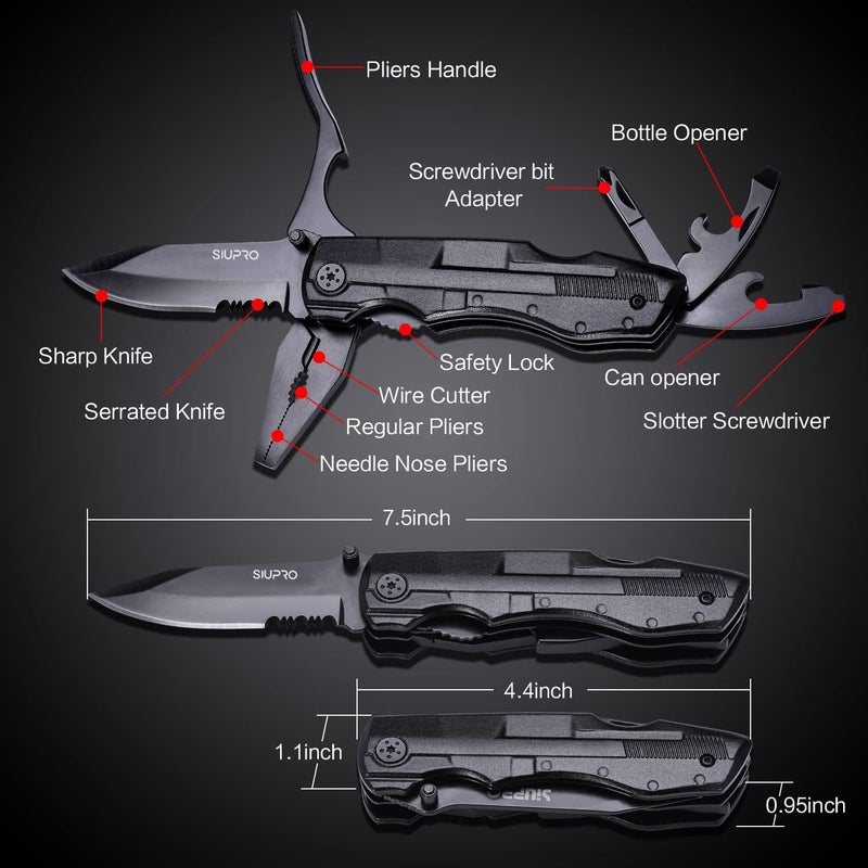 SIUPRO Multitool Pocket Knife for Men, Tactical Folding Multi Tool, Multipurpose Utility Plier Set, Camping, Survival, Hiking Gear, Screwdriver Kit, Mens Gifts Idea - Image 2
