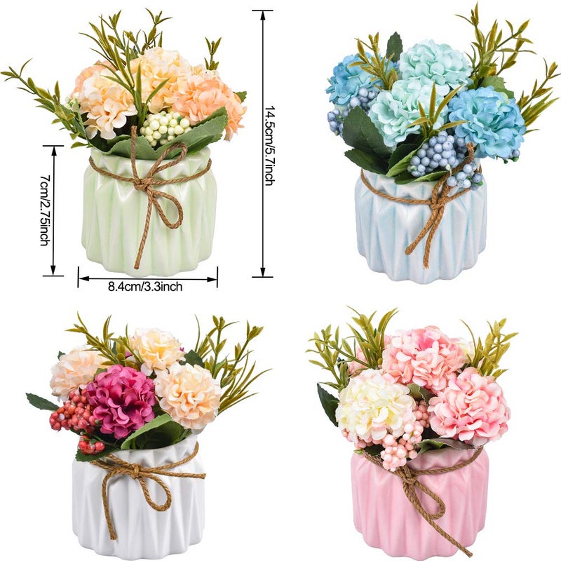 XONOR Artificial Flower Plants - Mini Fake Hydrangea Flowers in Pot for Home Decor Party Wedding Office Patio Table Desk Decoration  Set of 4  3.3''(D) x 5.5''(H) - Image 2
