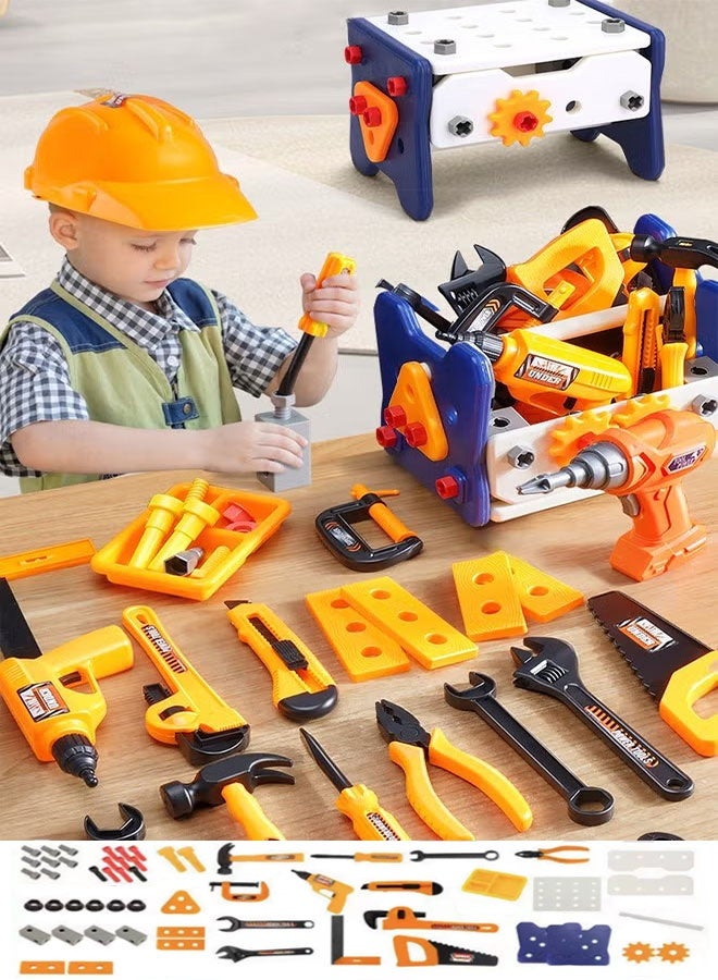 Ailily 58PCS Electric drill screwing toys Simulated electric drill DIY toys Children's Repair Kit Screw assembly and disassembly toys With electric drill and engineering cap Educational toys Toys for boys - Image 1