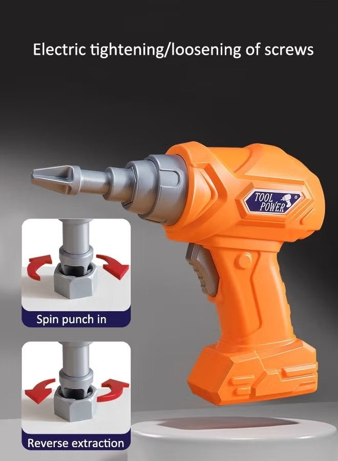 Ailily 58PCS Electric drill screwing toys Simulated electric drill DIY toys Children's Repair Kit Screw assembly and disassembly toys With electric drill and engineering cap Educational toys Toys for boys - Image 4