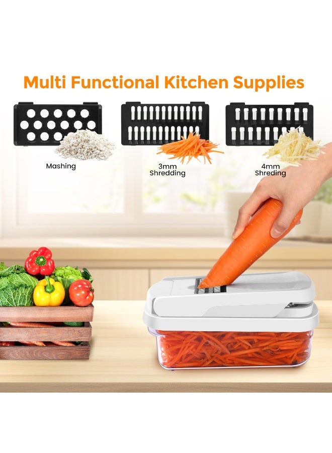 نيوب مفرمة خضروات 15 في 1 مع 7 شفرات من الفولاذ المقاوم للصدأ، مفرمة طعام متعددة الوظائف لتقطيع الجزر والبطاطس والثوم وقاطعة البصل، تتضمن فاصل بيض ومقشرة، أداة مطبخ خالية من مادة BPA (أبيض) - Image 3