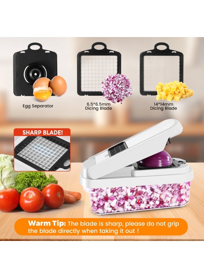 نيوب مفرمة خضروات 15 في 1 مع 7 شفرات من الفولاذ المقاوم للصدأ، مفرمة طعام متعددة الوظائف لتقطيع الجزر والبطاطس والثوم وقاطعة البصل، تتضمن فاصل بيض ومقشرة، أداة مطبخ خالية من مادة BPA (أبيض) - Image 4