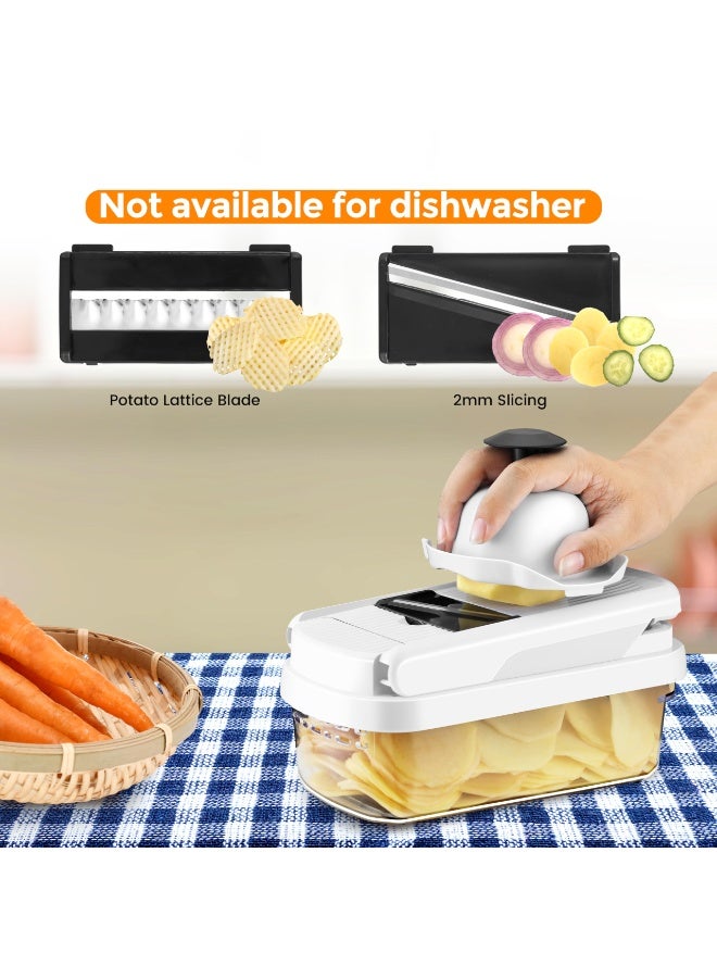 نيوب مفرمة خضروات 15 في 1 مع 7 شفرات من الفولاذ المقاوم للصدأ، مفرمة طعام متعددة الوظائف لتقطيع الجزر والبطاطس والثوم وقاطعة البصل، تتضمن فاصل بيض ومقشرة، أداة مطبخ خالية من مادة BPA (أبيض) - Image 5