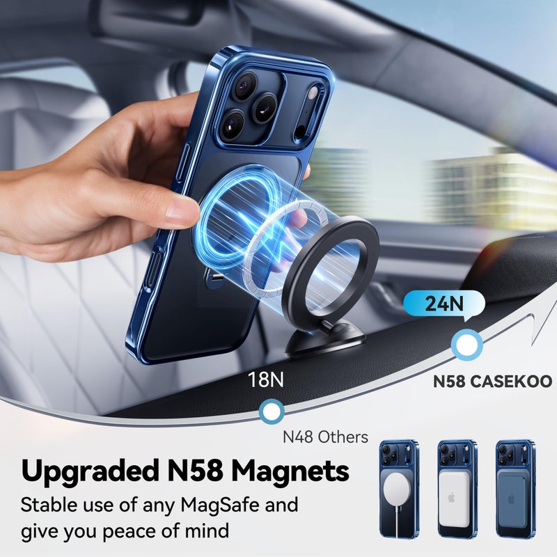 CASEKOO Deep Blue Glossy Designed for iPhone 17 Pro Case with 360 Spin Magnetic Stand [Fit for MagSafe][17FT Military Protection] Slim Polished Frame Titanium Alloy Sturdy Stand 6.3'', Deep Blue - Image 5