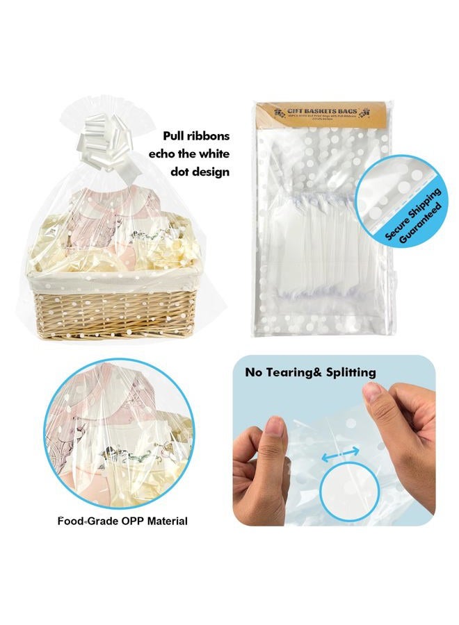 EKAPACKAGING Clear 22x25 Inches 10 Pcs Pull Ribbons White Spot Print Gift Basket Cellophane Bags Easter Gift Bag Mothers Day Party Favor Snack Food Packaging Baby Shower Goodie Cello Wrapping - Image 3