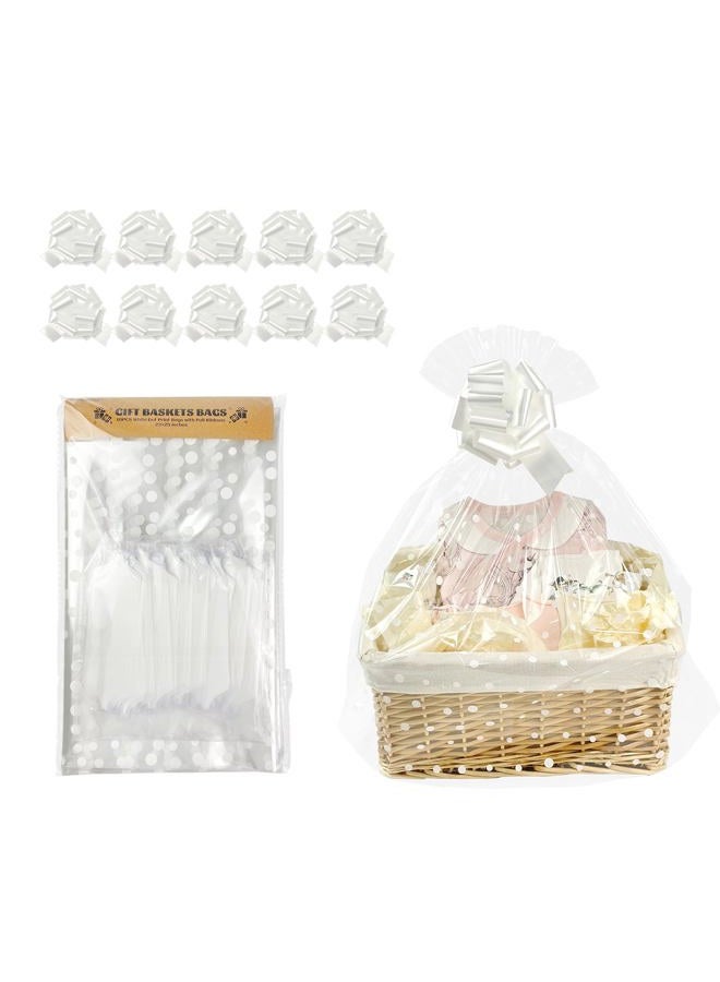 EKAPACKAGING Clear 22x25 Inches 10 Pcs Pull Ribbons White Spot Print Gift Basket Cellophane Bags Easter Gift Bag Mothers Day Party Favor Snack Food Packaging Baby Shower Goodie Cello Wrapping - Image 1