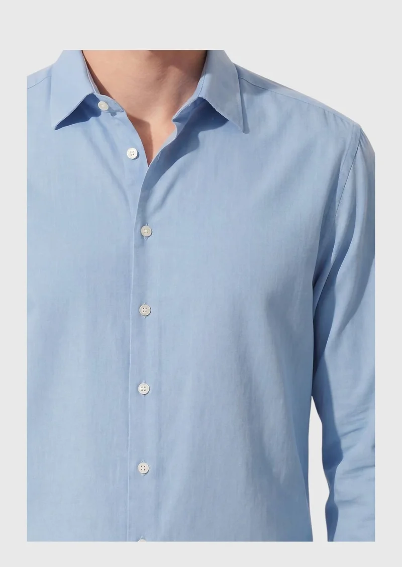 RAMSEY Blue Plain Casual Fit Long Weaving Casual 100% Cotton Shirt