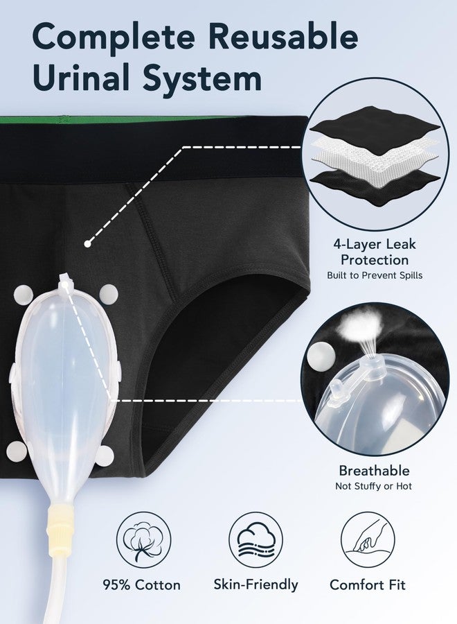 TIICHOO Washable Incontinence Underwear for Men with External Catheter & Urine Bags 500ml Absorbency 2 Pack(M, Black/Gray) - Image 2