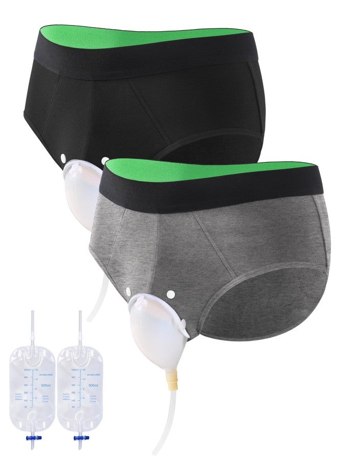 TIICHOO Washable Incontinence Underwear for Men with External Catheter & Urine Bags 500ml Absorbency 2 Pack(M, Black/Gray) - Image 1
