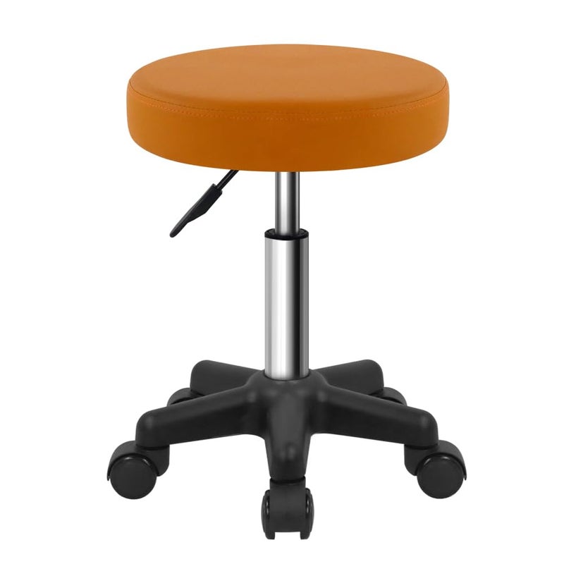 FURWOO Round Rolling Stool with Wheels Height Adjustable Spa Stool for Salon Massage Home Kitchen Brown