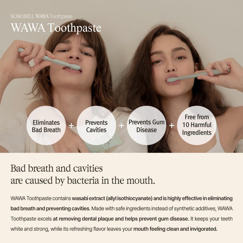ROROBELL Wawa Toothpaste Made for My Boyfriend's Bad Breath, Sensitive Teeth, Improvement of Gum Problems/Peppermint Flavor/Made with Wasabi I 3.53 fl.oz (Pack of 1) - Image 2