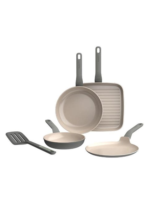 Pack Of 4 Frying Pans (20Cm And 24Cm)  Grill Pan (24Cm) The Pancake Pan (26Cm)-Grey