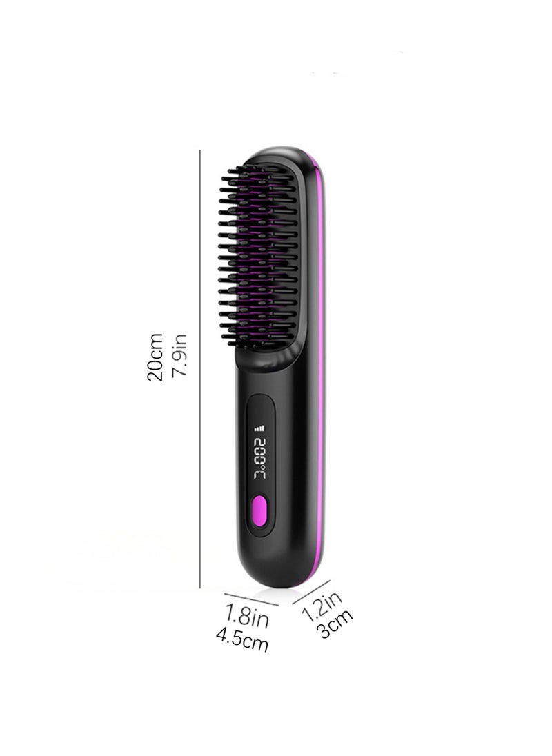 Generic - Electric Hair Straightener Brush, Portable Ceramic Ionic Straightening Comb and Curler, LED Display, Fast Heating, 3 Temp Settings & Anti-Scald Head Massager for All Hair Types, Black - Image 1