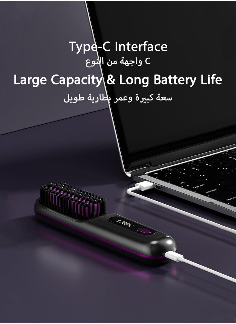 Generic - Electric Hair Straightener Brush, Portable Ceramic Ionic Straightening Comb and Curler, LED Display, Fast Heating, 3 Temp Settings & Anti-Scald Head Massager for All Hair Types, Black - Image 1
