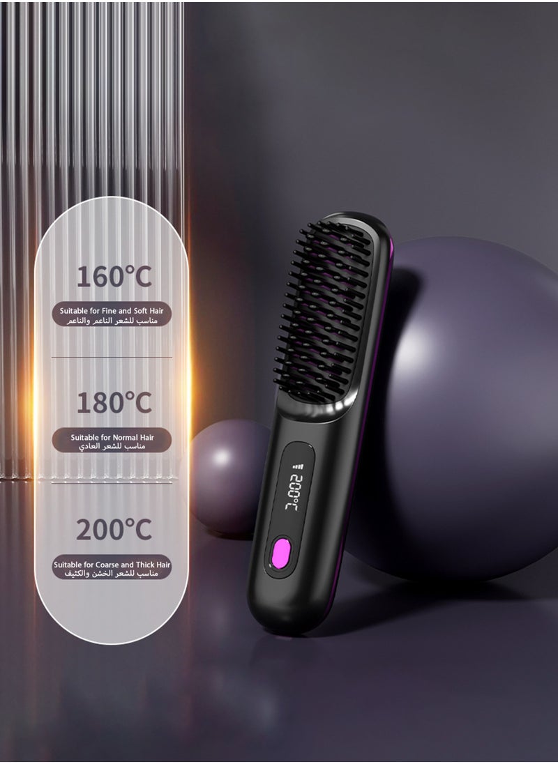Generic - Electric Hair Straightener Brush, Portable Ceramic Ionic Straightening Comb and Curler, LED Display, Fast Heating, 3 Temp Settings & Anti-Scald Head Massager for All Hair Types, Black - Image 1