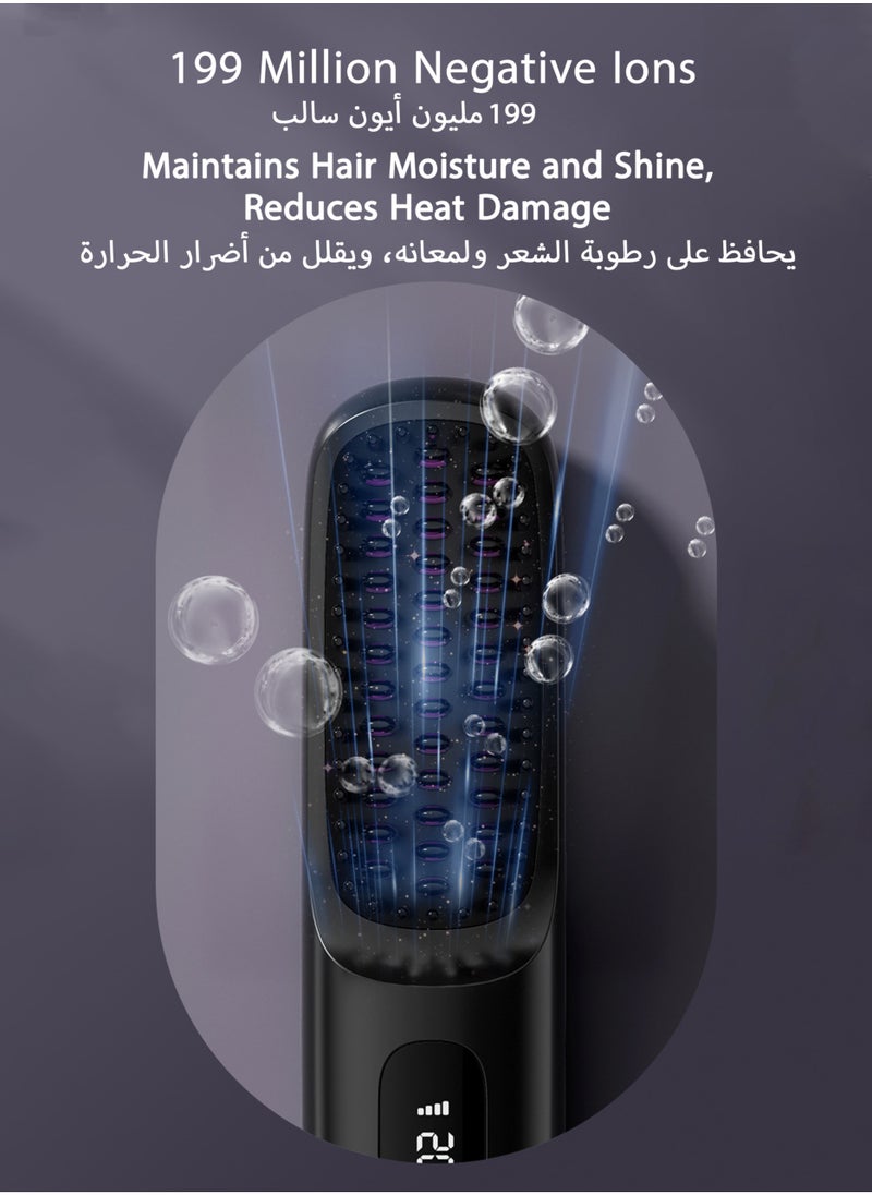 Generic - Electric Hair Straightener Brush, Portable Ceramic Ionic Straightening Comb and Curler, LED Display, Fast Heating, 3 Temp Settings & Anti-Scald Head Massager for All Hair Types, Black - Image 1