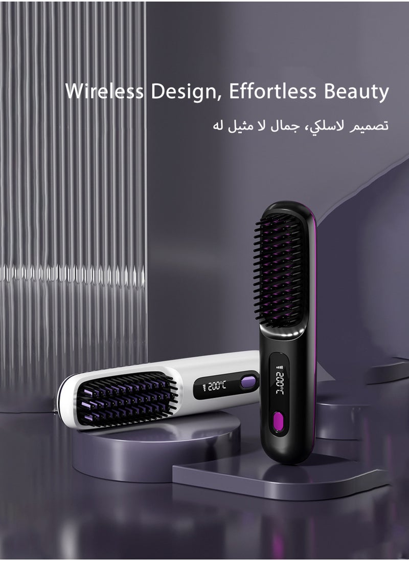 Generic - Electric Hair Straightener Brush, Portable Ceramic Ionic Straightening Comb and Curler, LED Display, Fast Heating, 3 Temp Settings & Anti-Scald Head Massager for All Hair Types, Black - Image 1