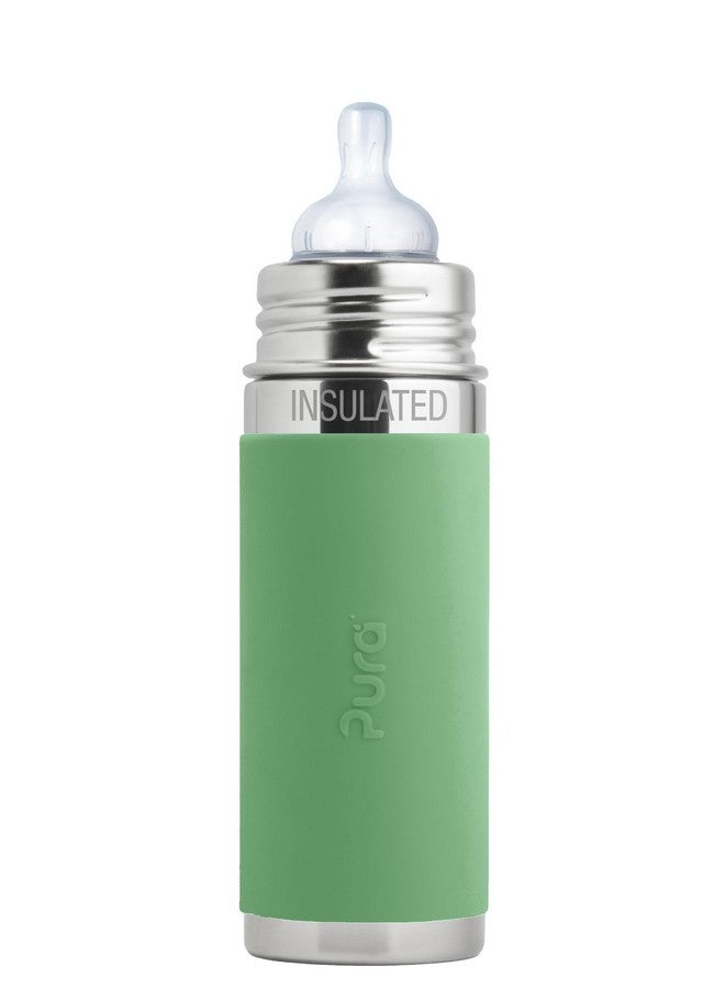 Pura Kiki 7oz/200ml Stainless Steel Insulated Anti-Colic Infant Bottle w/Silicone Medium-Flow Nipple & Sleeve, 100% Plastic-Free, MadeSafe Certified, for Kids, Toddlers, Babies & Infant - Moss - Image 1