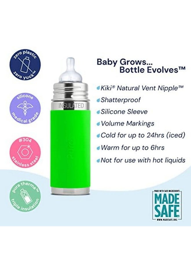 Pura Kiki 7oz/200ml Stainless Steel Insulated Anti-Colic Infant Bottle w/Silicone Medium-Flow Nipple & Sleeve, 100% Plastic-Free, MadeSafe Certified, for Kids, Toddlers, Babies & Infant - Moss - Image 3