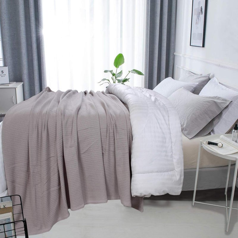 DOLLCENT 100% Soft Premium Combed Cotton Thermal Blanket– Queen Blanket– Soft Cozy Warm Cotton Blanket– Bed Throw Blanket– Queen Bed Blankets– All Season Cotton Blankets– Sand Queen Cotton Blankets - Image 5
