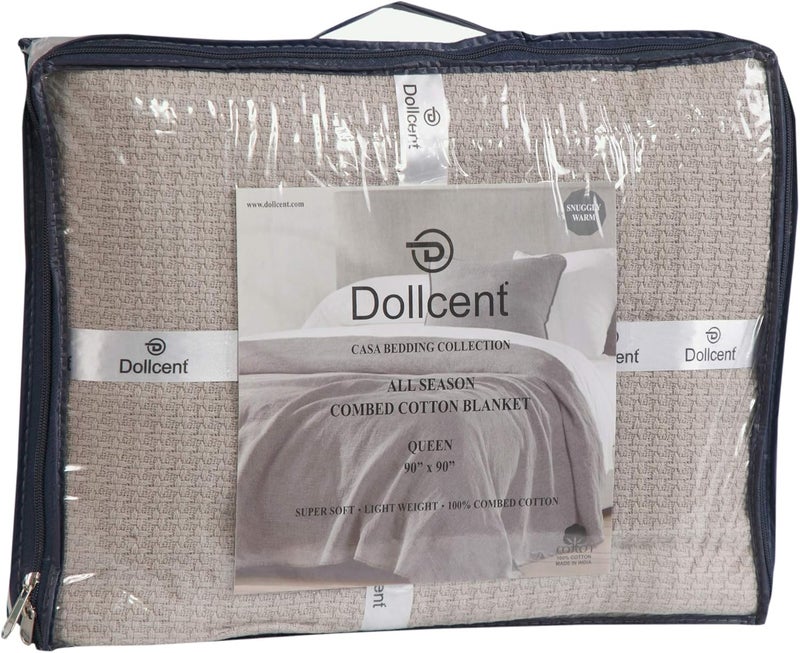 DOLLCENT 100% Soft Premium Combed Cotton Thermal Blanket– Queen Blanket– Soft Cozy Warm Cotton Blanket– Bed Throw Blanket– Queen Bed Blankets– All Season Cotton Blankets– Sand Queen Cotton Blankets - Image 4
