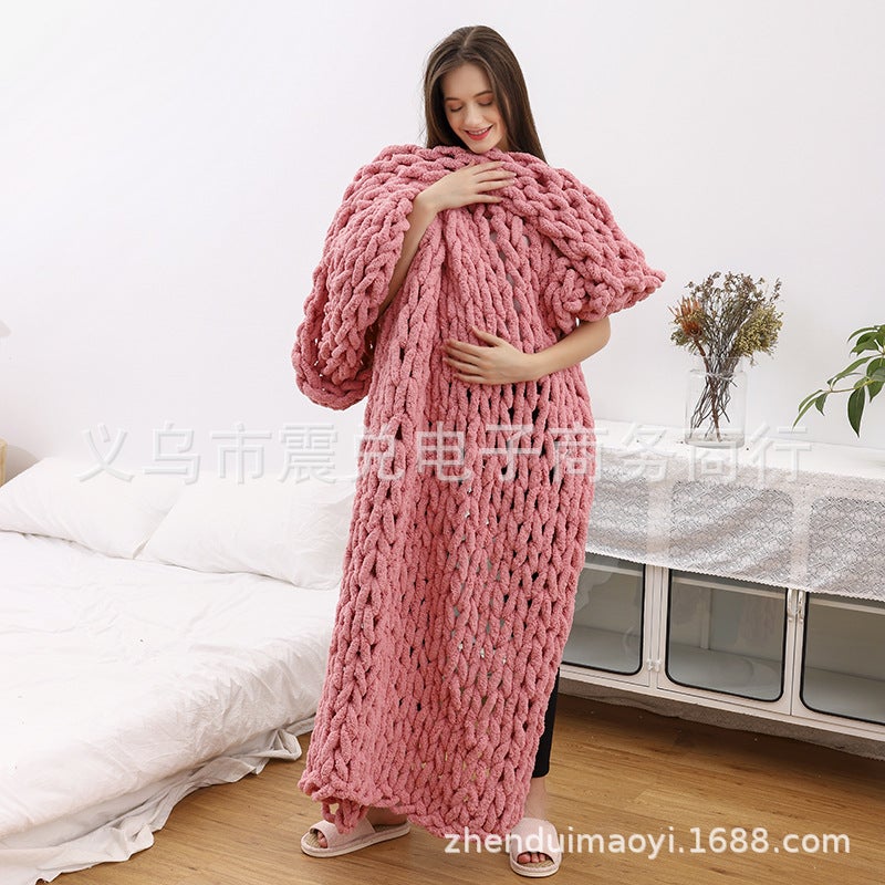 Chenille Chunky Knit Blanket Handmade Watermelon red 