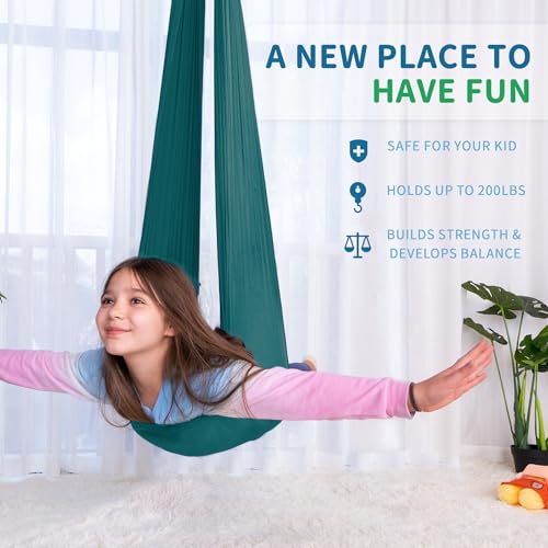 OUTREE Sensory Swing for Kids with 360 Swivel Hanger Indoor Therapy Swing Great for Autism ADHD Sensory Processing Disorder and Autistic Children Dark Teal - Image 5