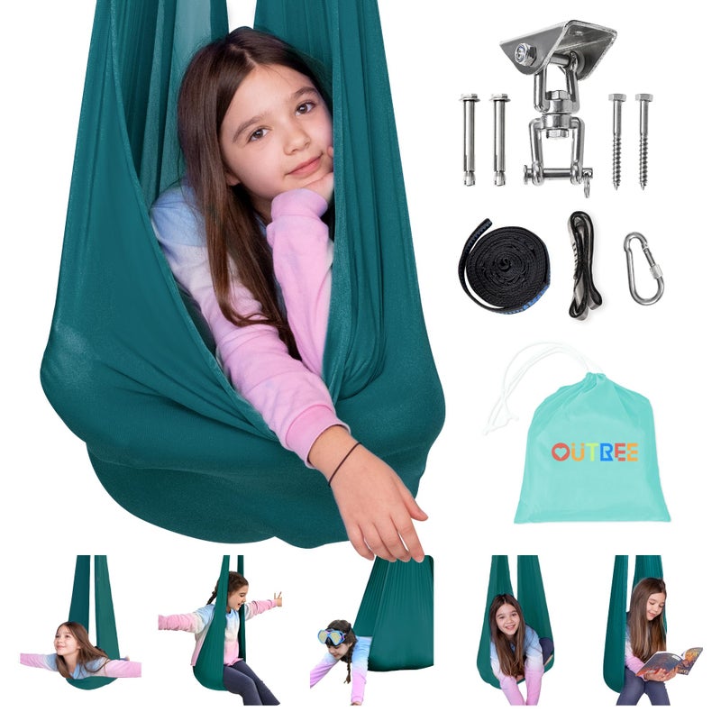 OUTREE Sensory Swing for Kids with 360 Swivel Hanger Indoor Therapy Swing Great for Autism ADHD Sensory Processing Disorder and Autistic Children Dark Teal - Image 2