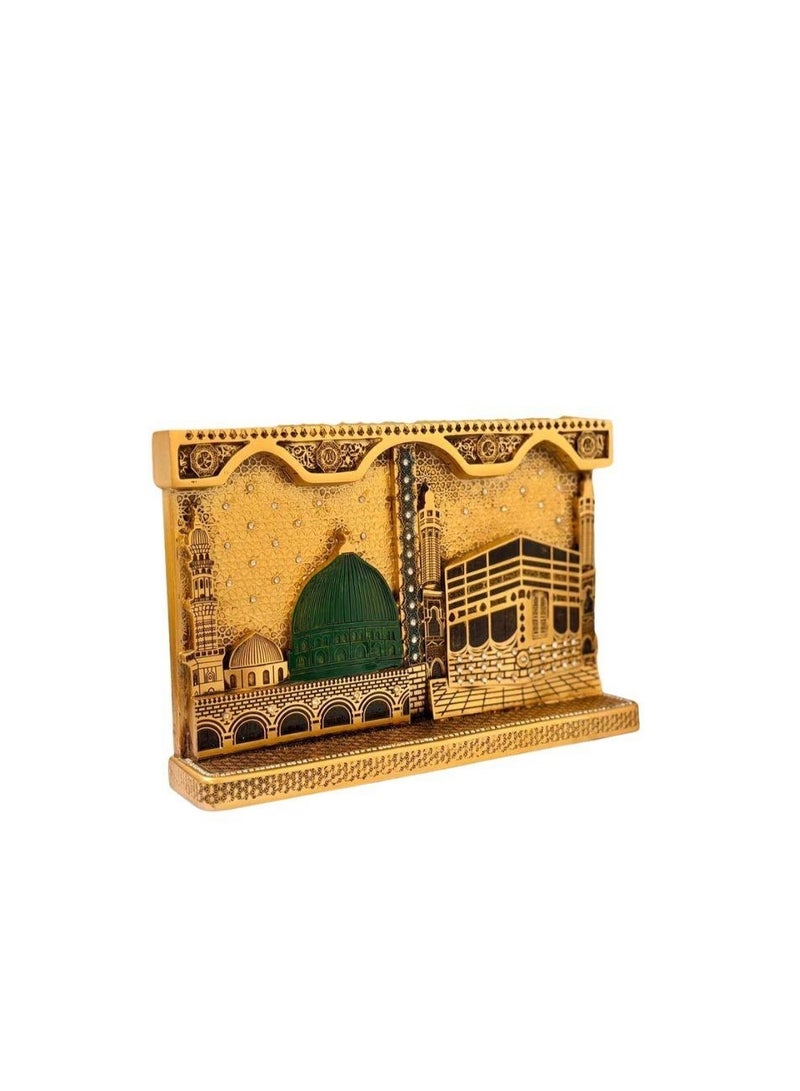 Luxury Gold-Plated Islamic Decorative Showpiece Featuring the Holy Kaaba and the Prophet’s Mosque – Elegant Home & Office Décor167 - Image 3