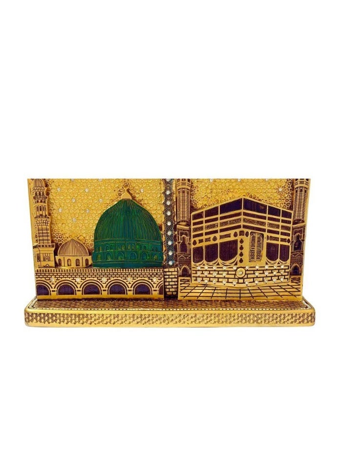 Luxury Gold-Plated Islamic Decorative Showpiece Featuring the Holy Kaaba and the Prophet’s Mosque – Elegant Home & Office Décor167 - Image 5