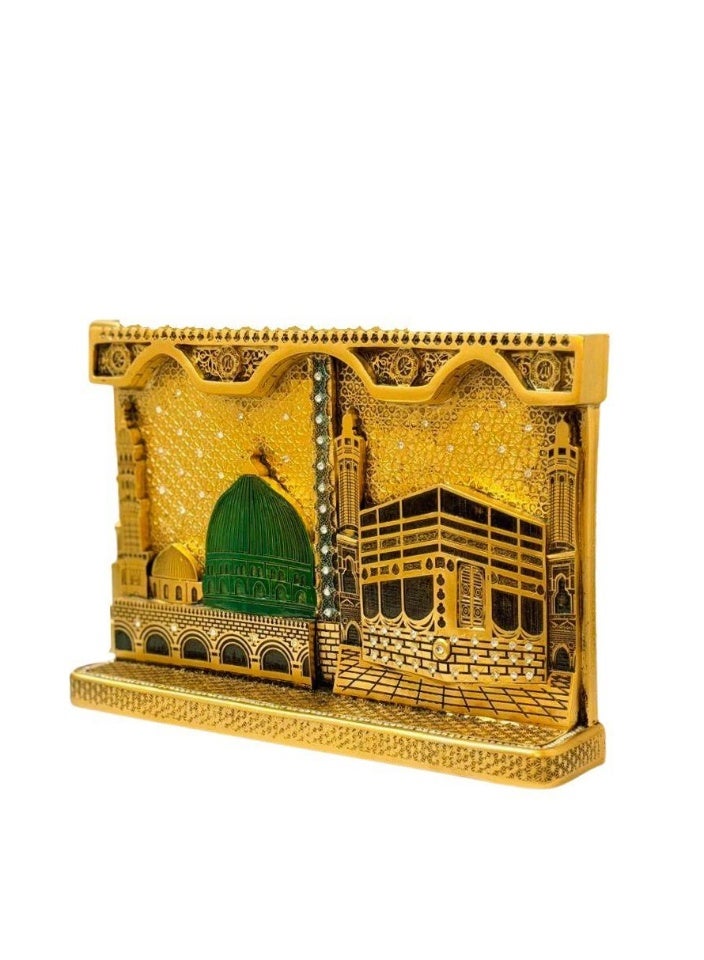 Luxury Gold-Plated Islamic Decorative Showpiece Featuring the Holy Kaaba and the Prophet’s Mosque – Elegant Home & Office Décor167 - Image 2