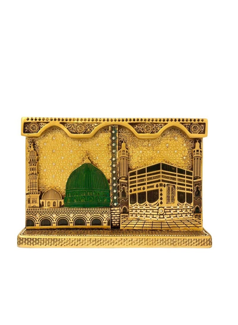 Luxury Gold-Plated Islamic Decorative Showpiece Featuring the Holy Kaaba and the Prophet’s Mosque – Elegant Home & Office Décor167 - Image 1