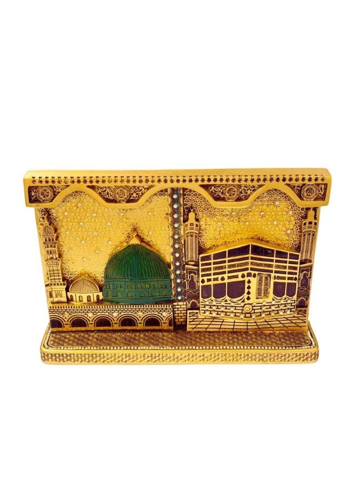 Luxury Gold-Plated Islamic Decorative Showpiece Featuring the Holy Kaaba and the Prophet’s Mosque – Elegant Home & Office Décor167 - Image 4
