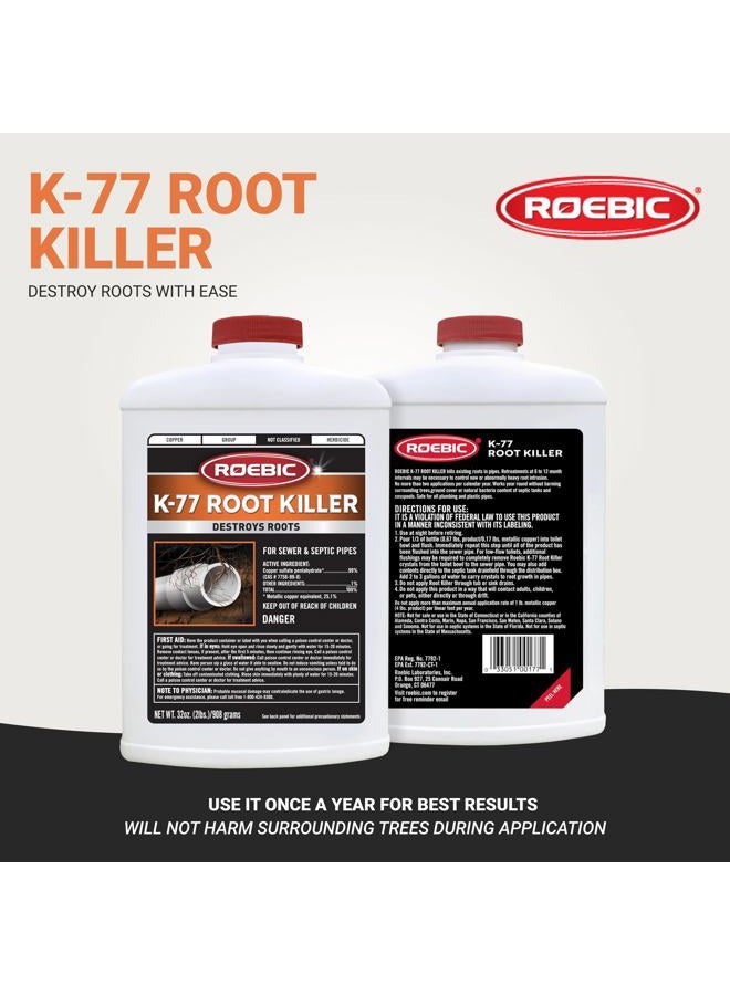 Roebic K-77 Root Killer: Clears Pipes, Stops New Growth, Works for Sewer and Septic Systems - 32 Ounce - Image 2