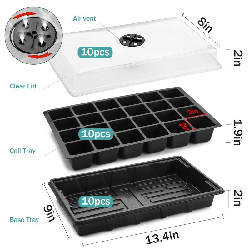 RooTrimmer 10-Pack XL Seed Starter Tray with Dome â€“ 24 Large 2" Cells per Seedling Starter Trays (Total 240 Cells), Seed Growing Tray with Humidity Lids for Greenhouse Home Plant Propagation - Image 5