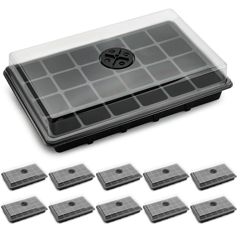 RooTrimmer 10-Pack XL Seed Starter Tray with Dome â€“ 24 Large 2" Cells per Seedling Starter Trays (Total 240 Cells), Seed Growing Tray with Humidity Lids for Greenhouse Home Plant Propagation - Image 1