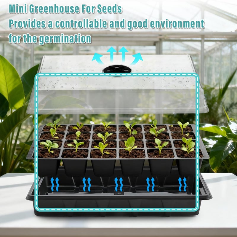 RooTrimmer 10-Pack XL Seed Starter Tray with Dome â€“ 24 Large 2" Cells per Seedling Starter Trays (Total 240 Cells), Seed Growing Tray with Humidity Lids for Greenhouse Home Plant Propagation - Image 2