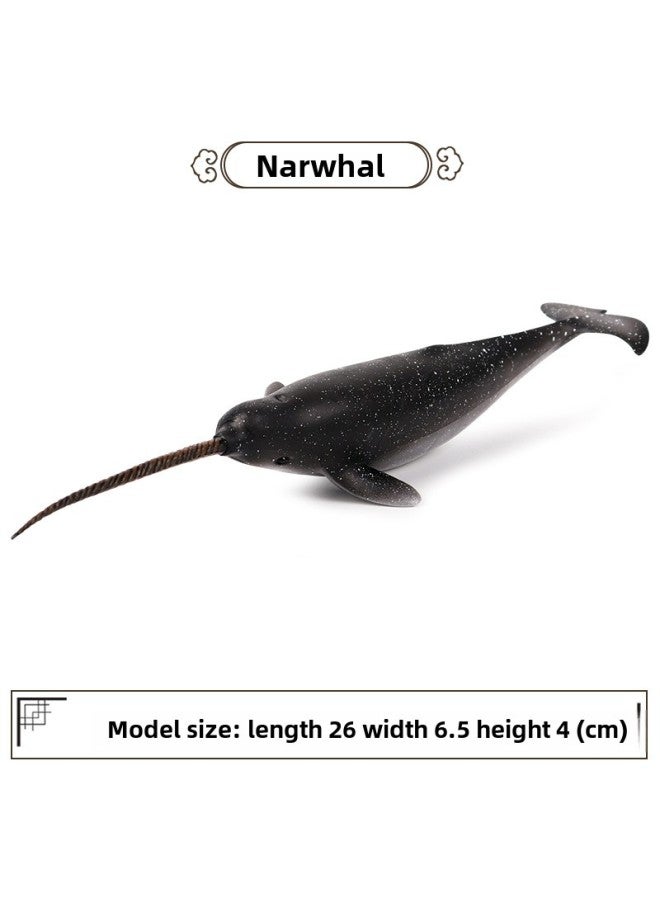 Children's Solid Simulation Ocean Life Models Great White Shark Megalodon Whale Shark Tiger Blue Whale Toys Ornaments-Color:M-457 Narwhal 】 - Image 1