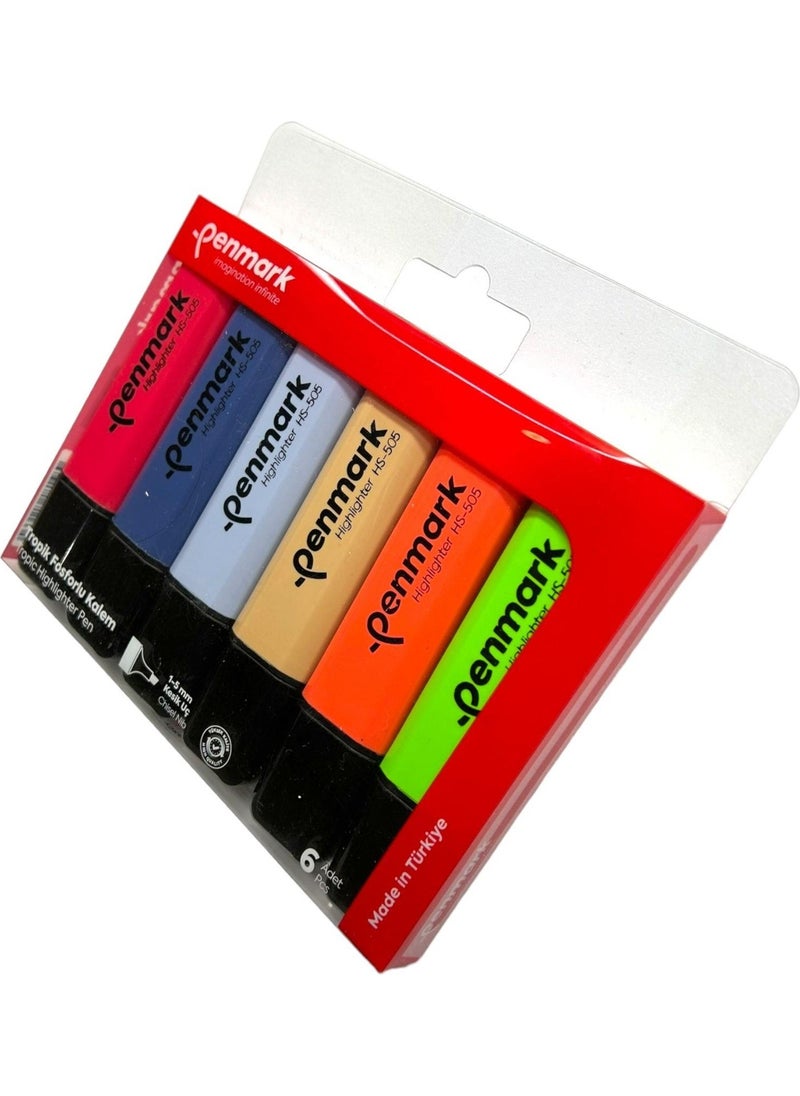 PENMARK Highlighter Pen 6 Acetate Mixed Color Tropical 86831817711334 HS-505-6T 709705  - Image 3