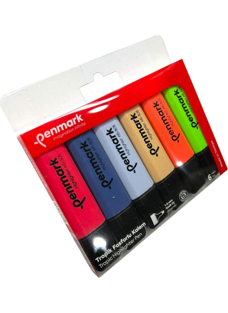 PENMARK Highlighter Pen 6 Acetate Mixed Color Tropical 86831817711334 HS-505-6T 709705  - Image 2