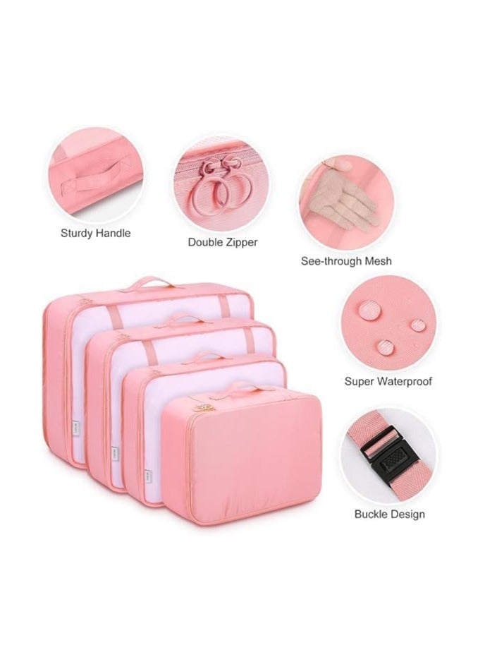 GOGO 7-Piece Packing Cube Set – Lightweight Travel Organizers with Mesh Bags, Drawstring Bag, Shoe Bag, Bra Bag, and Flat Pocket – Travel Essentials, Pink - Image 2