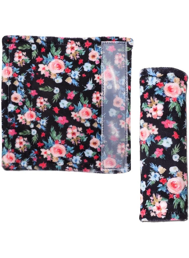 SWESEN Baby Car Seat Belt Covers, Floral Car Seat Straps Shoulder Pads for Girls Boys, Minky Seat Belt Protectors for Car Seats/Pushchair/Stroller - Image 1