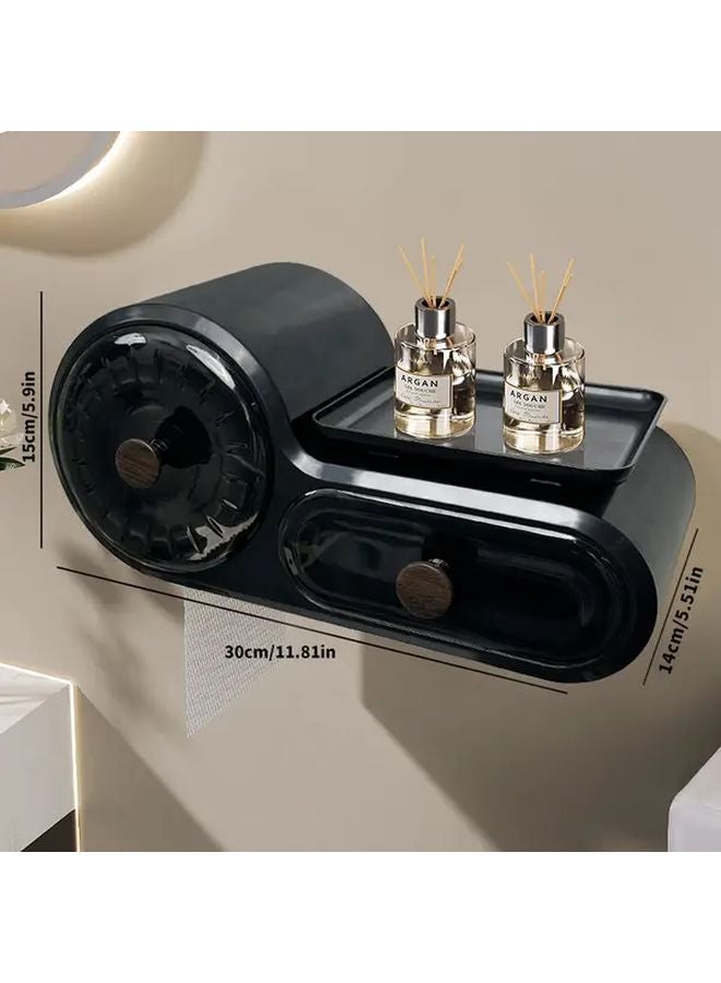 Walnut Black No Drill Adhesive Wall Mounted Tissue Box Holder Over The Toilet Space Saving - Image 5