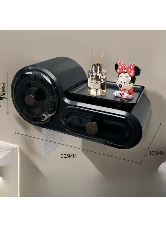 Walnut Black No Drill Adhesive Wall Mounted Tissue Box Holder Over The Toilet Space Saving - Image 1