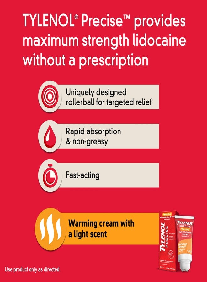 Tylenol Precise Warming Pain Relief Cream, Fast-Acting, Maximum Strength Lidocaine, 4 oz - Image 5