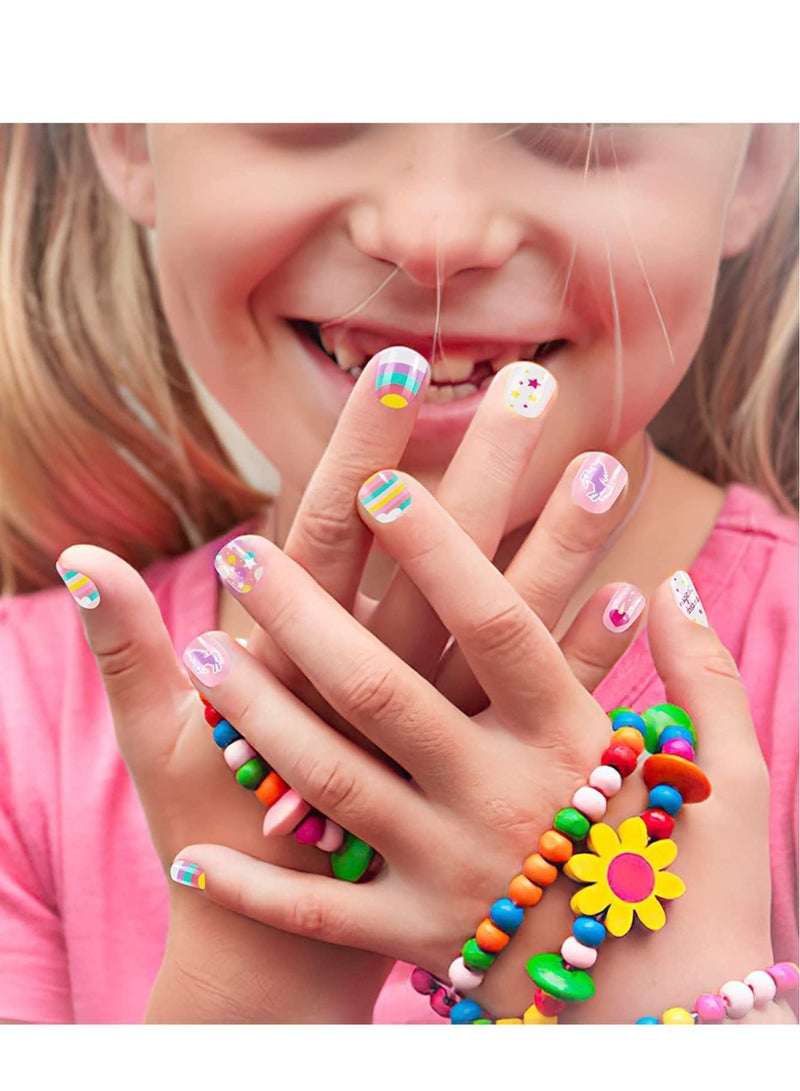 SYOSI Kids False Nails, Children Press on Fake Tip Cartoon Full Cover Short Fingernail Artificial Tips Pre-glued Stickers for Girls Art Decoration (96 Pcs) - Image 5