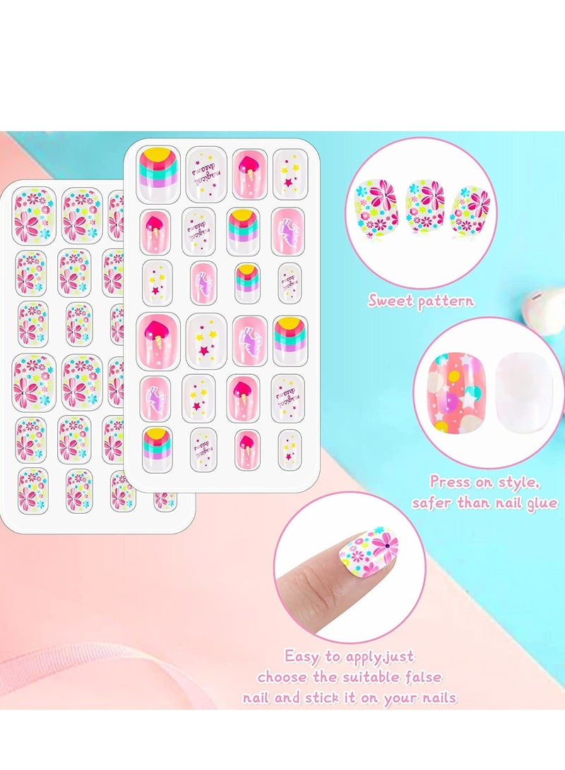SYOSI Kids False Nails, Children Press on Fake Tip Cartoon Full Cover Short Fingernail Artificial Tips Pre-glued Stickers for Girls Art Decoration (96 Pcs) - Image 2